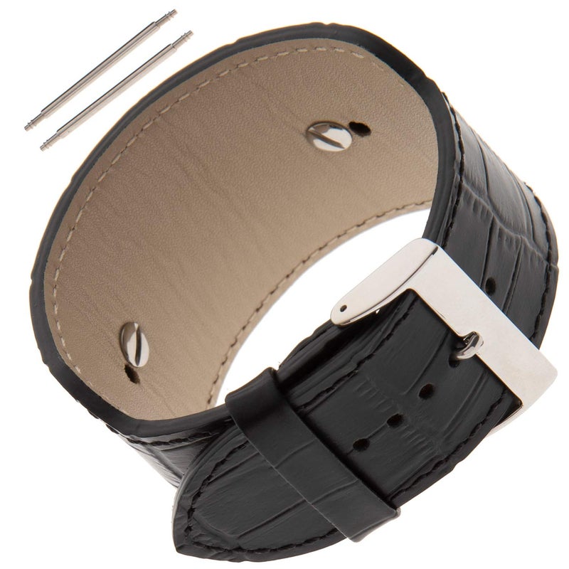 Gilden Gator-Grain Calfskin Leather Cuff Watch Band Bracelet FC30 (Fits watch lugs 18-24 mm, Black) - Image 4